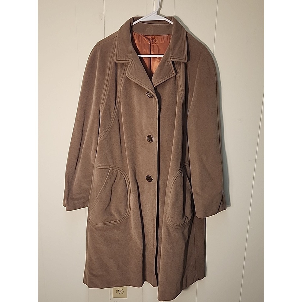 Vtg JULI DE ROMA Womens Tan Faux-Cashmere Long Coat sz L